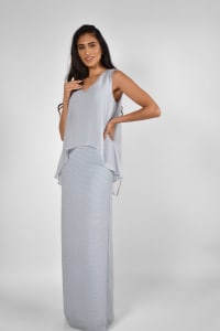 Sophia — robe longue droite cape mousseline strass