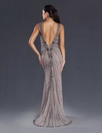 Anaya — robe longue fourreau tulle brodée perles strass sequins