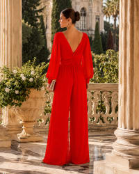 Asia — combinaison jersey fluide manches mousseline brodée strass