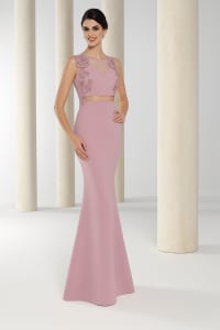 Armèle — robe longue fourreau haut dentelle et crêpe dos nu