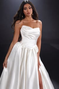 Laeticia — robe longue bustier satin drapé fente haute