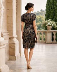 Fleurie — robe courte droite brocard broderies dorées