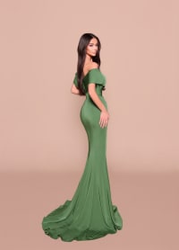 Lenara — robe longue sirène décolleté croisé drapé pan asymétrique