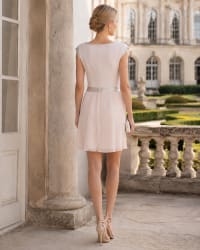 Ambre — robe cocktail courte jupe plissée ceinture perles Linea Raffaelli