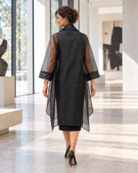 Veste longue en organza – col châle et manches transparentes