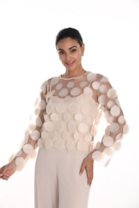 Top Costina 2 en 1 manches longues décolleté rond tulle ajouré relief