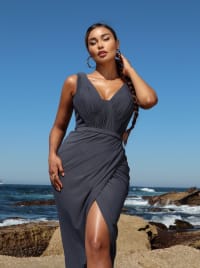 Naïs robe longueur 3/4 mesh souple décolleté V plissés jupe cache cœur