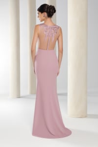 Armèle — robe longue fourreau haut dentelle et crêpe dos nu