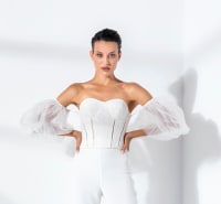 Top bustier Kaylee dentelle corseterie apparente manches tulle amovibles