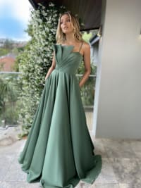 Dila — robe longue bustier plissé jupe évasée avec poches
