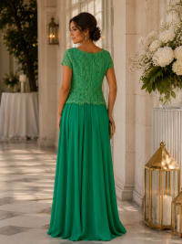 Hasna — robe longue manches courtes dentelle pierres jupe mousseline