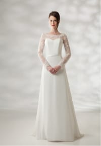 Delphine — robe de mariée longue manches dentelle sequins tulle boutons dos