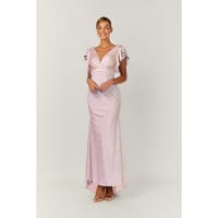 Ashley — robe longue droite décolleté V croisé manches papillon