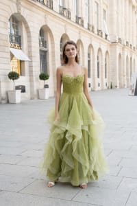 Ortense — robe longue bustier corset strass perles tulle volants