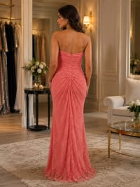 Anne-Marie robe longue bustier dentelle drapé perles strass