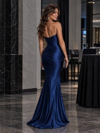 Natasha robe longue bustier fourreau corset baleines drapé taille satinée