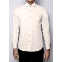Chemise boutons noirs col cassé 1910 beige Taylor fit poignets mousquetaire