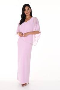 Frédérique — robe longue droite cape boléro asymétrique strass