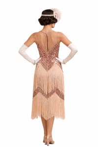 Suzanne — robe mi-longue tulle sequins franges décolleté transparent
