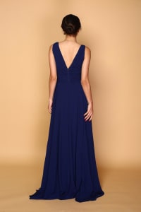 Eglantine — robe longue évasée plissé décolleté V fendue