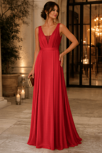 Patricia — robe longue satinée fluide décolleté V profond dos V