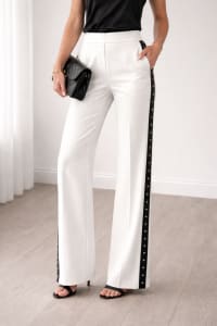 Pantalon 6389 bande latérale noire strass