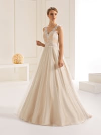 Dakota — robe de mariée princesse dentelle et tulle col V traîne