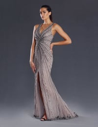 Anaya — robe longue fourreau tulle brodée perles strass sequins