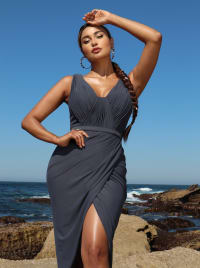 Naïs robe longueur 3/4 mesh souple décolleté V plissés jupe cache cœur