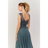 Jane — robe longue bustier dentelle strass mousseline