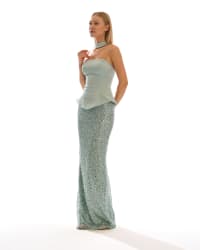 Donia - Robe longue bustier à sequins vert d’eau