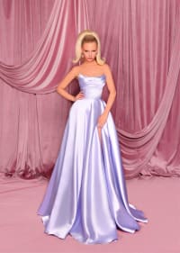 Louana — robe longue bustier drapé satin fendue