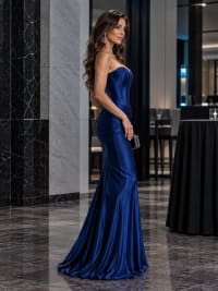 Natasha robe longue bustier fourreau corset baleines drapé taille satinée