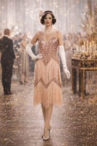 Suzanne — robe mi-longue tulle sequins franges décolleté transparent