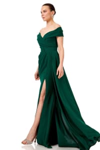 Debra — robe longue fourreau épaules dénudées drapé taille ceinture amovible traîne