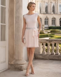 Ambre — robe cocktail courte jupe plissée ceinture perles Linea Raffaelli