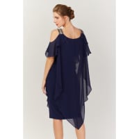 Ivy — robe cocktail courte droite voile mousseline strass