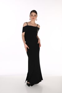 Brooke - Robe longue noire coupe sirène, grand nœud dans le dos