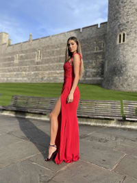 Cameron — robe longue fourreau bustier dentelle bretelles nouées