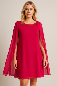 Julianna — robe cape mousseline fluide col sequins