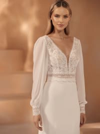 Top E425 boléro dentelle et mousseline manches longues encolure en V
