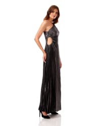 Chiara — robe longue plissé soleil décolleté asymétrique strass
