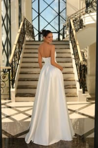 Louana — robe longue bustier drapé satin fendue