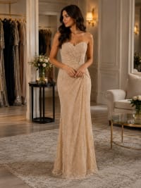 Anne-Marie robe longue bustier dentelle drapé perles strass