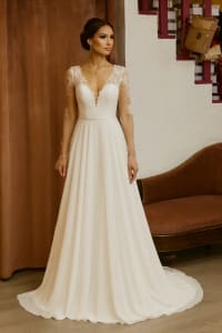 Aelis — robe longue fluide bustier dentelle manches longues