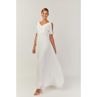 Nathalie robe longue fluide décolleté V volants ceinture tissu mousseline