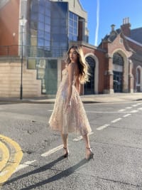Lise — robe courte bustier sequins rose doré