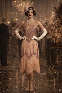 Suzanne — robe mi-longue tulle sequins franges décolleté transparent