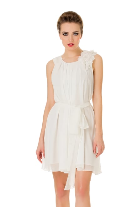 Irène — robe courte mousseline fleurs ceinture taille