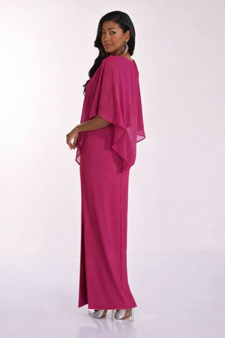 Flavie — robe longue fluide encolure V voile perlé fente latérale
